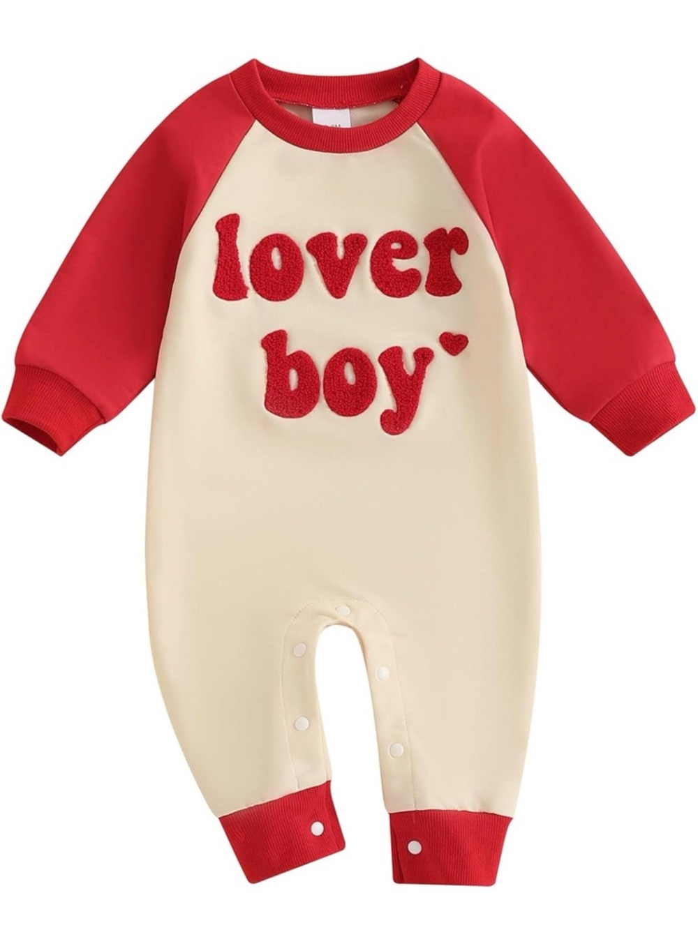 Lover Boy Red & Cream One-Piece Valentine’s Day Romper - Picture 1 of 3